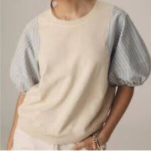 Pilcro Cream and Blue Puff Sleeve Top